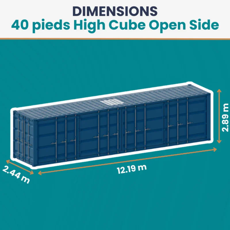 Container maritime 40′ HC OPEN SIDE 1er voyage